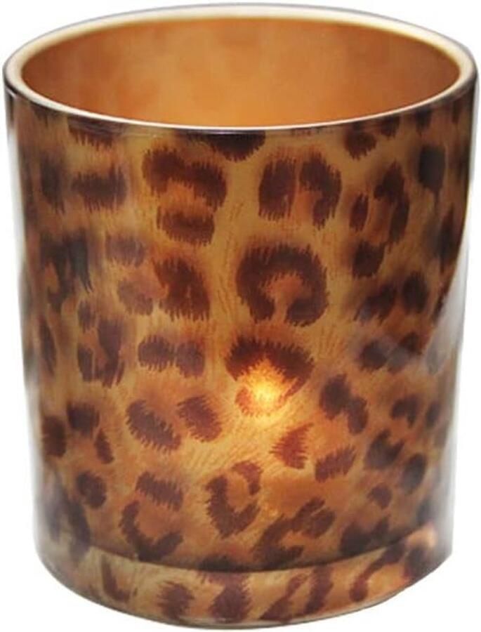 Gele Glazen Kaarsenhouder met Luipaardprint voor Tafel Decoratie