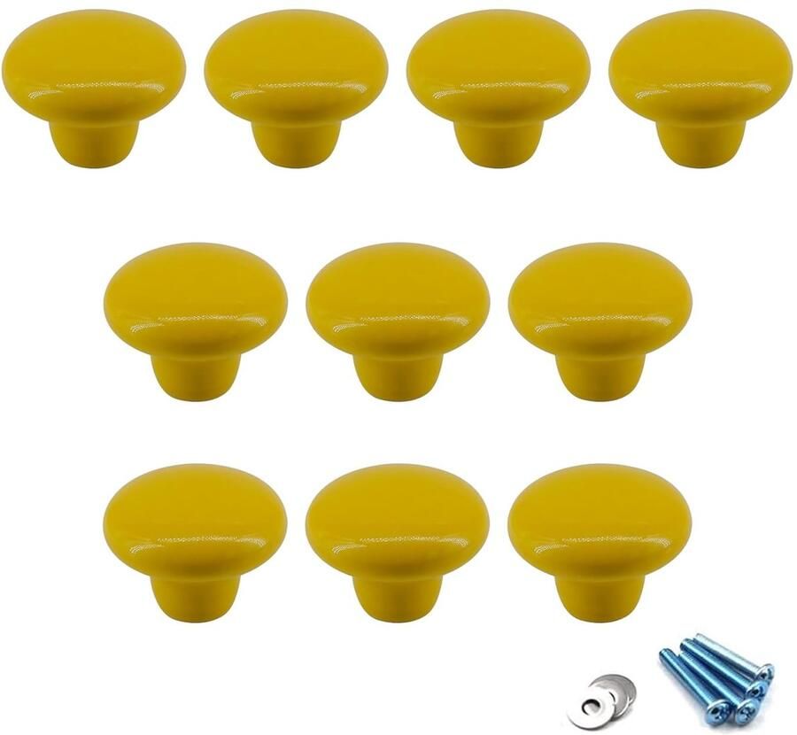 Gele keramische ronde knoppen decoratief handvat voor kledingkasten 10 stuks kinderkamer - Foto 2