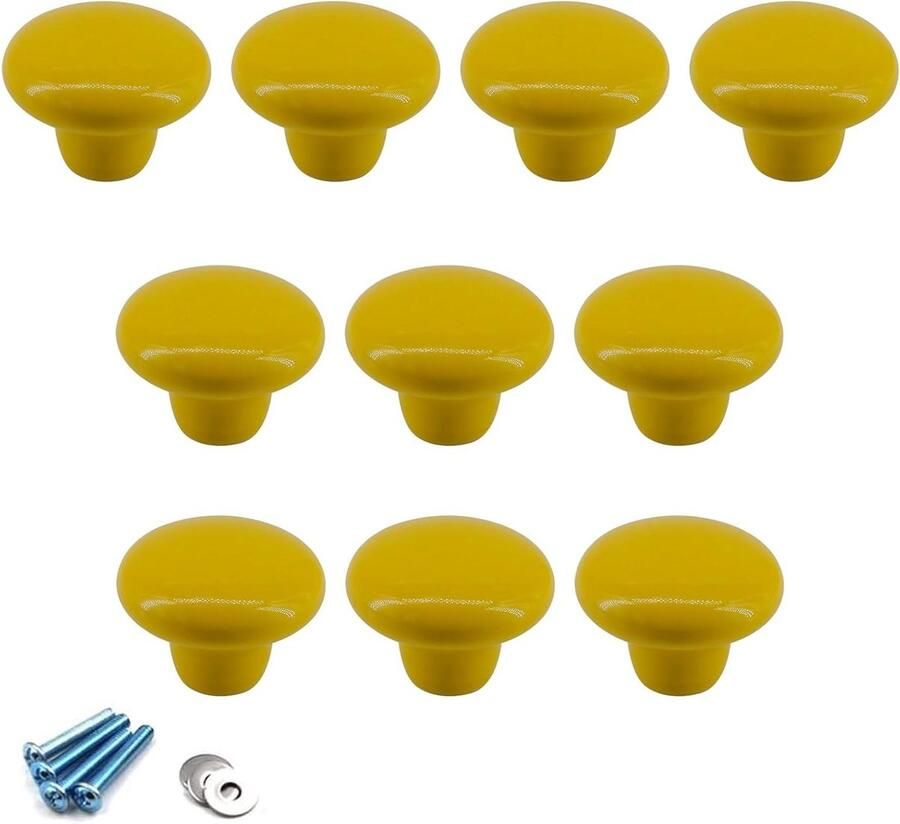 Gele keramische ronde knoppen decoratief handvat voor kledingkasten 10 stuks kinderkamer