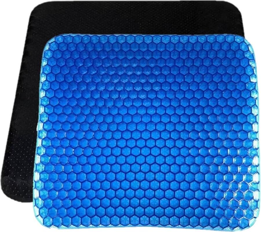 Gelzitkussen orthopedisch extra dubbel dik gelkussen met antislip overtrek voor het verlichten van rugpijn zitkussen bureaustoel gelkussen voor rolstoel thuis kantoor (vierkant)