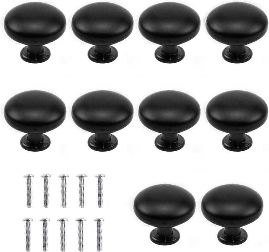 Gematteerde zwarte kastknoppen 10 stuks ronde paddestoel lade knoppen 30 mm aluminiumlegering lade trekhandvat kastknoppen deur trekt met schroeven voor kast meubels kastknoppen kinderkamer - Foto 2