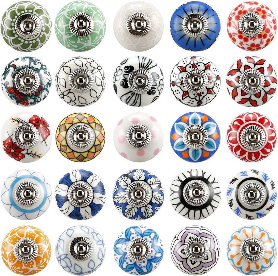 Gemixte vintage keramische knoppen 20 stuks voor kast lade handgrepen (rond)