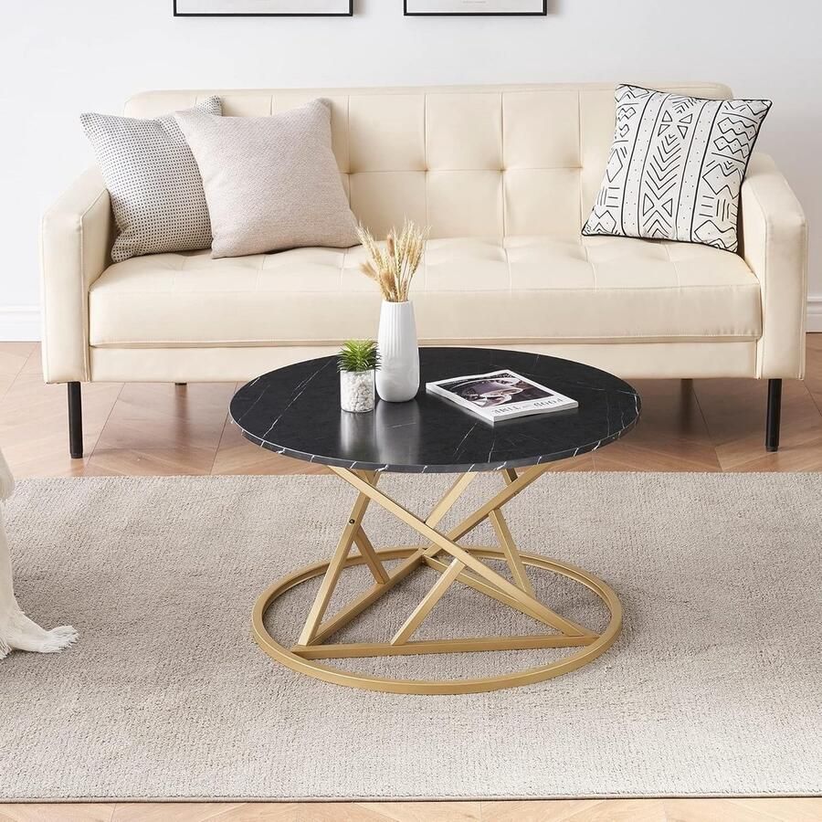 Generic Bijzettafel moderne woonkamertafel marmeren salontafel ronde salontafel zwart en goud voor woonkamer slaapkamer kantoor balkon 1 stuk diameter 80 cm