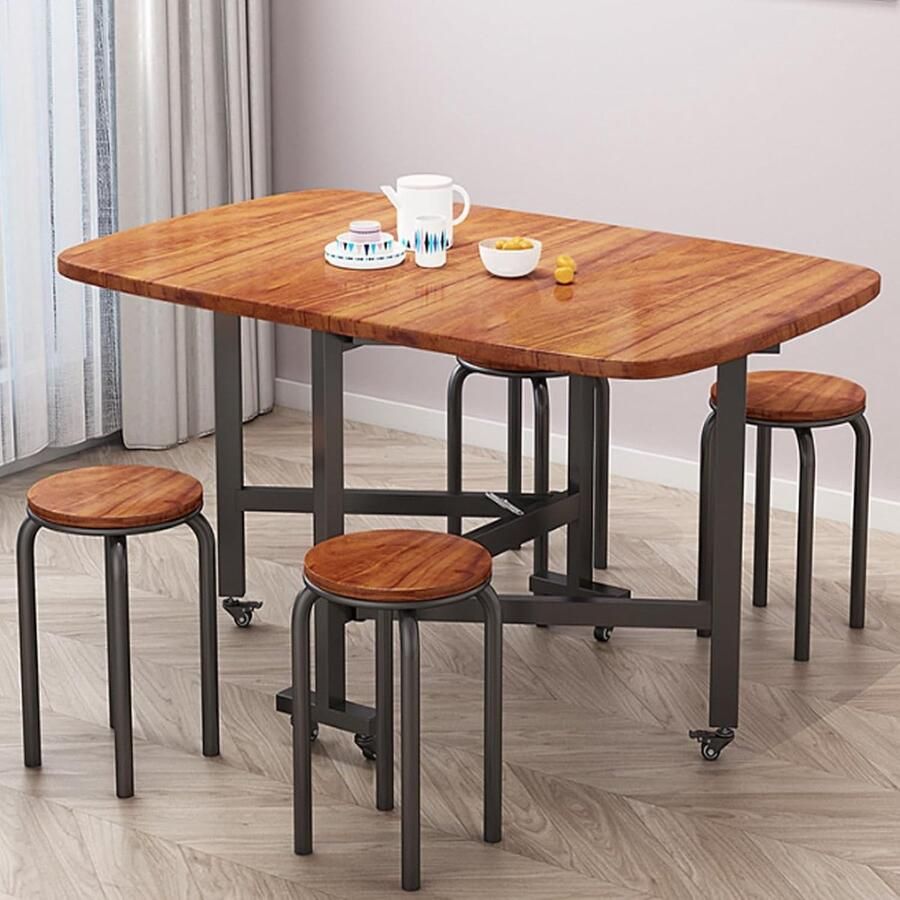 Generic Uitschuifbare Eettafel Houten Opvouwbare Keukentafel Voor 4-6 Personen Eettafel Met Wieltjes Voor Thuiskeuken Restaurant Dark walnut 100 * 60 * 75 cm