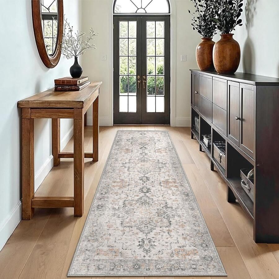 GENIMO antislip gangloper 80x300cm vintage gangkleed wasbaar kleed nachtkastje voor slaapkamer lange loper voor keuken gang trap beige