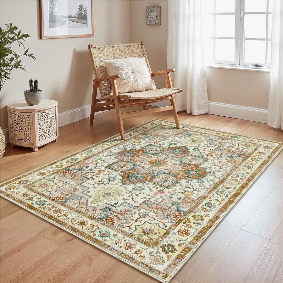 GENIMO Vintage vloerkleed 120x170cm Woonkamer vloerkleden Wasbare vloerkleden Boho vloerkleed Klein antislip vloerkleed Slaapkamer Eetkamer Kantoor