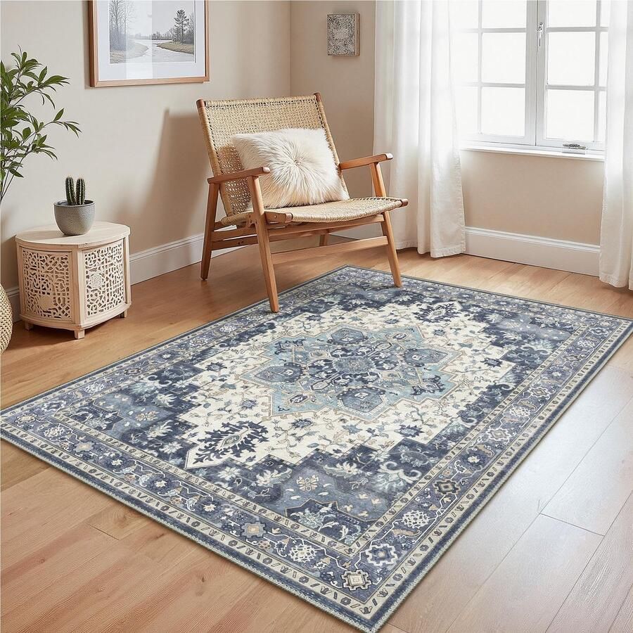 GENIMO Vintage vloerkleed 120x170cm Woonkamer vloerkleden Wasbare vloerkleden Boho vloerkleed Klein antislip vloerkleed Slaapkamer Eetkamer Kantoor