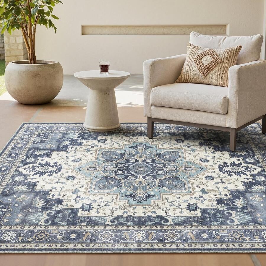 GENIMO Vintage vloerkleed 160x230cm Woonkamer vloerkleden Wasbare vloerkleden Boho vloerkleed Groot antislip tapijt Slaapkamer Eetkamer Kantoor