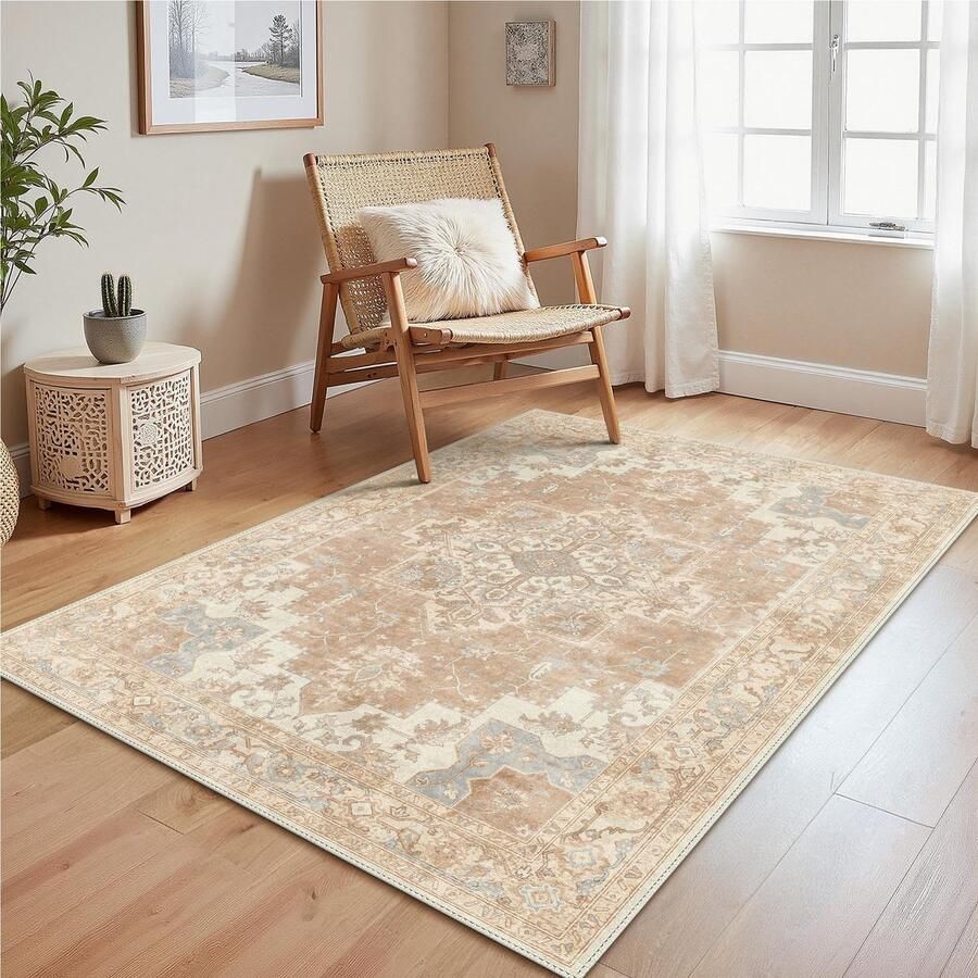 GENIMO Vintage vloerkleed 80x150cm Woonkamer vloerkleden Wasbare vloerkleden Boho vloerkleed Klein antislip vloerkleed Slaapkamer Eetkamer Kantoor