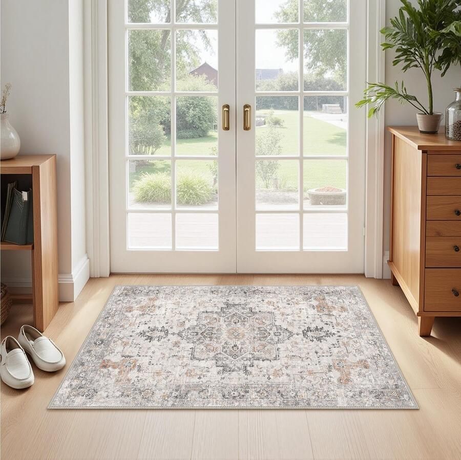 GENIMO Vintage Vloerkleed Loper 60x150cm Boho Vloerkleden Hal Wasbaar Vloerkleed Vloerkleden Woonkamer Loper Hal Entree Keuken Gang Trap Beige