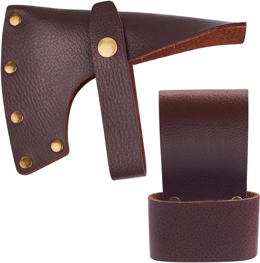 Genuine Leather Axe Sheath 16x11cm Coconut Brown Halloween Adjustable Axe Blade Cover Full Grain Leather Hand Axe Head Protector Camping for Lumberjack Outdoor Essentials