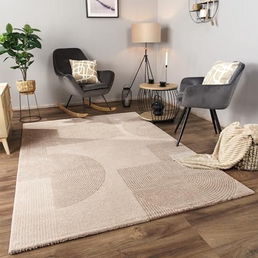 Geometrisch Abstract Vloerkleed voor Woonkamer 200x290cm in Cream