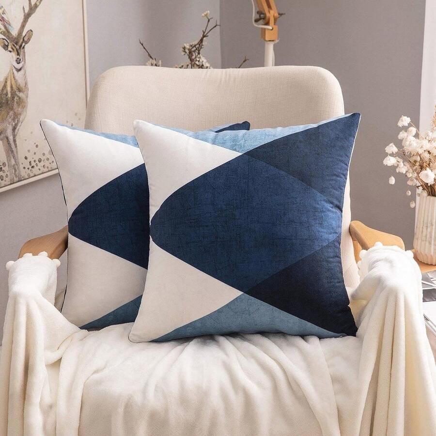 Geometrisch Kussenhoes Set van 2 Modern Sierkussen voor Bank Woonkamer en Bed 45x45 cm Donkerblauw