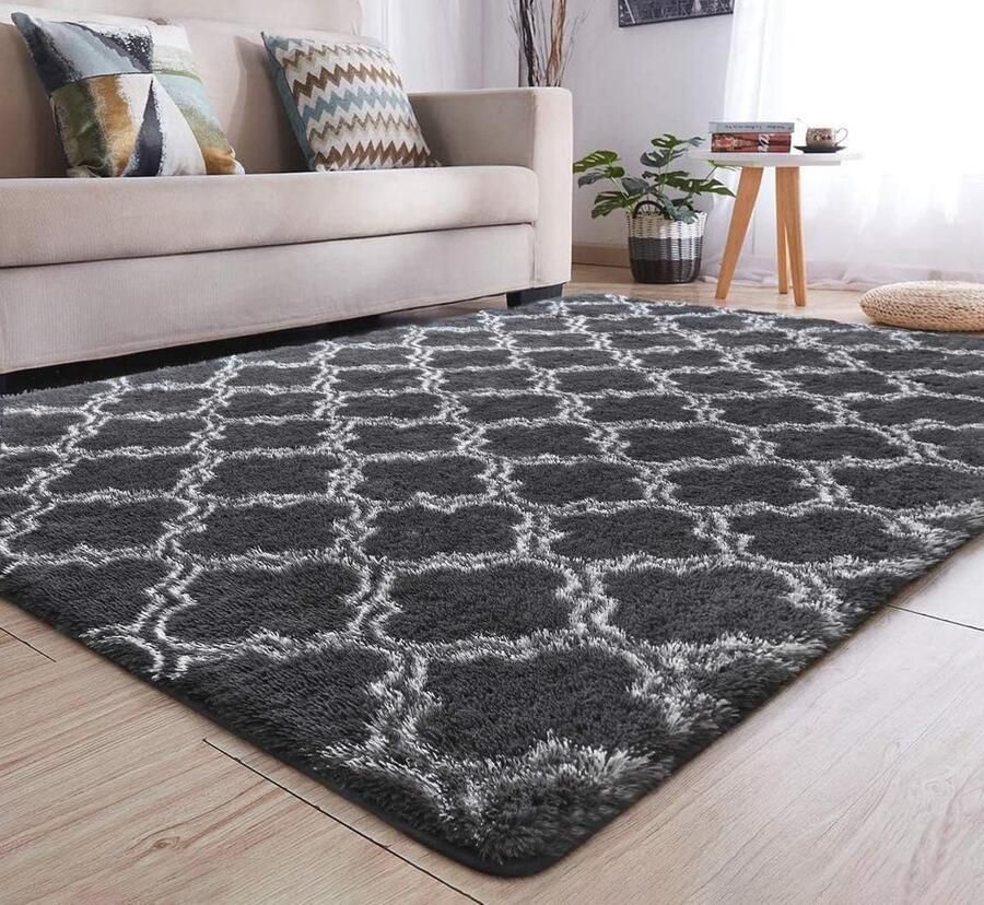 Geometrisch Shaggy Vloerkleed Comfortabel Tapijt voor Woonkamer en Slaapkamer (Grijs 160 x 230 cm)