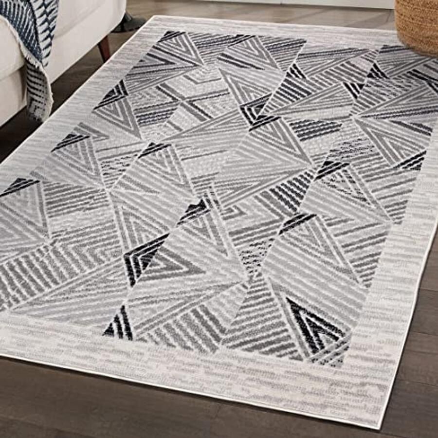 Geometrisch Tapijt 200x300 cm Crème Grijs Hypoallergeen en Oeko-Tex Vloerkleed voor Woonkamer Slaapkamer en Eetkamer
