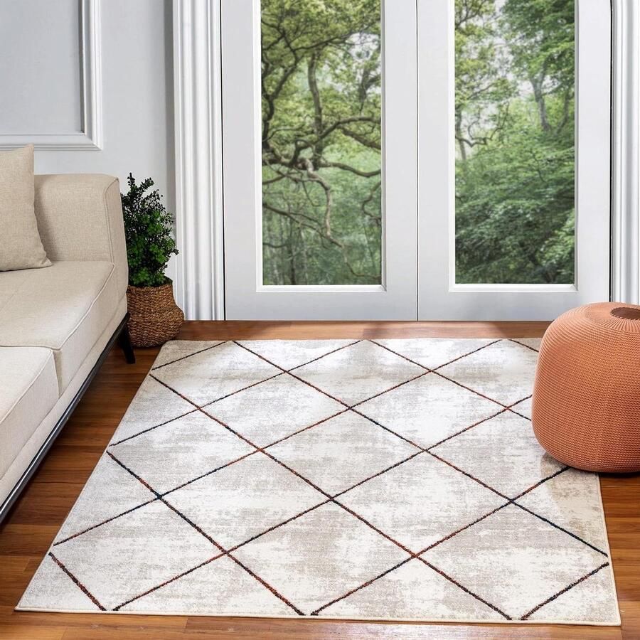 Geometrisch tapijt in Rauma Scandinavische vloerkleden voor woonkamer eetkamer en keuken neutrale Azteekse abstracte tapijten boho tapijtstijl gemakkelijk te onderhouden pool groot tapijt 160 x 220