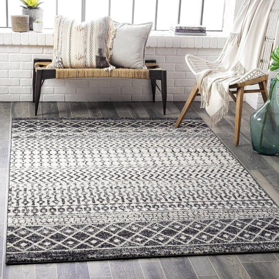 Geometrisch tapijt modern tapijt eetkamer slaapkamer zacht abstract boho-tapijt laagpolig tapijt voor eenvoudig onderhoud groot tapijt 160 x 220 cm zwart
