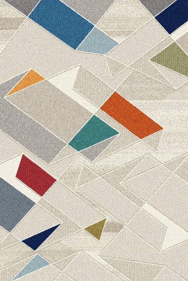 Geometrisch vloerkleed 160x230cm Blauw Rood Modern Wol- Woonkamer Kantoor Laagpolig Carpet - Foto 2