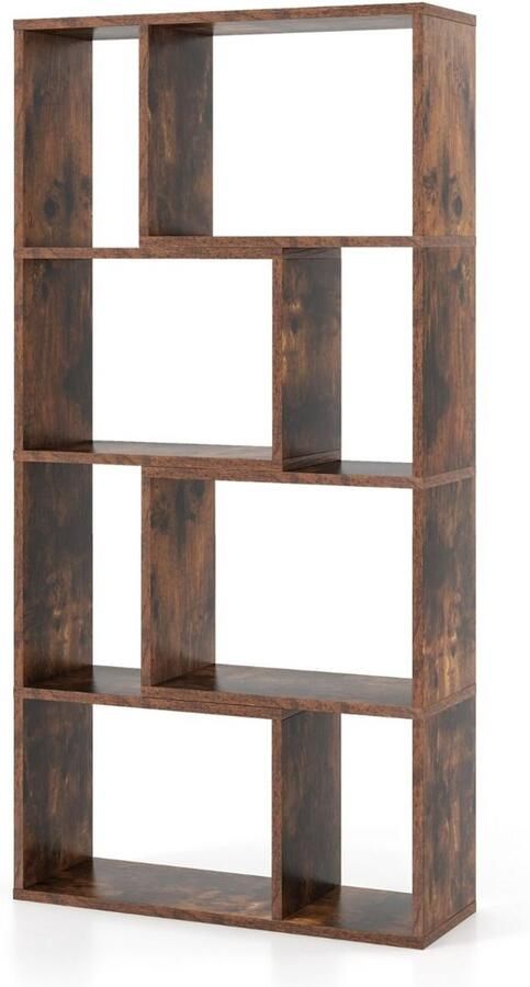 Geometrische Boekenkast 120 cm – Moderne Vrijstaande Kast met 4 Niveaus en 8 Open Vakken koffie