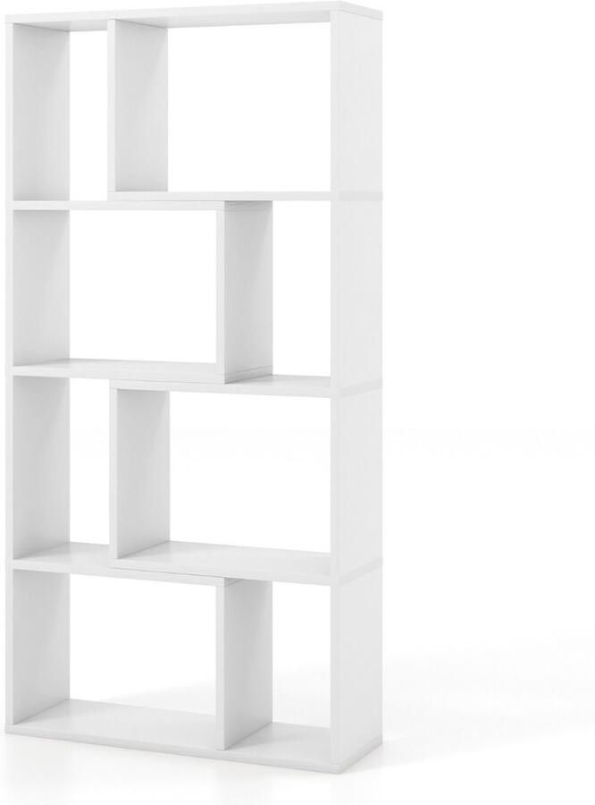 Geometrische Boekenkast 120 cm – Moderne Vrijstaande Kast met 4 Niveaus en 8 Open Vakken wit