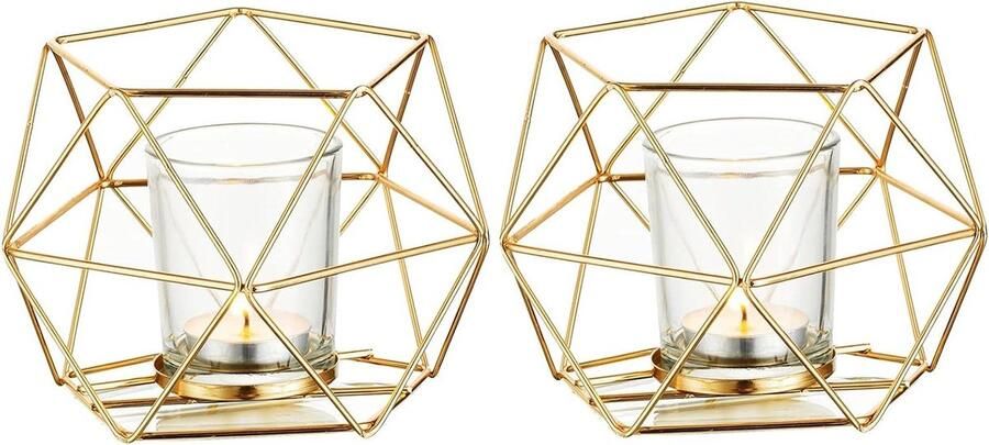Geometrische gouden kaarsenhouder modern decor voor thuis tafel plank schoorsteen theelichthouder voor bruiloft receptie decoratieve kandelaar met geometrische accenten