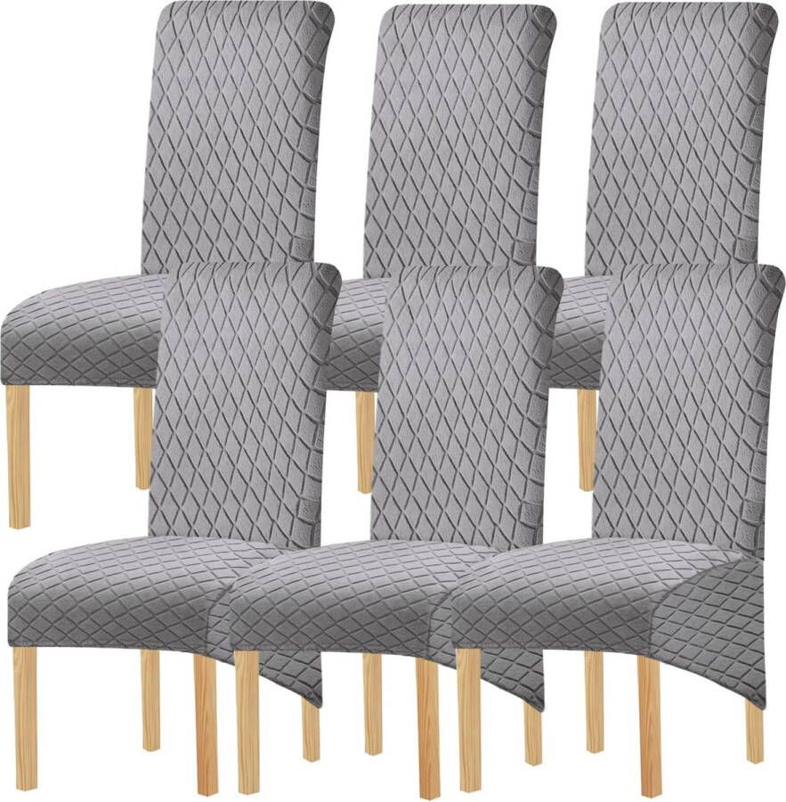 Geometrische jacquard grote stoelhoezen voor eetkamerstoelen XL eetkamerstoelhoezen met hoge rugleuning rekbare afneembare wasbare stoelhoezen stoelbeschermer (K ​​lichtgrijs 6 stuks)