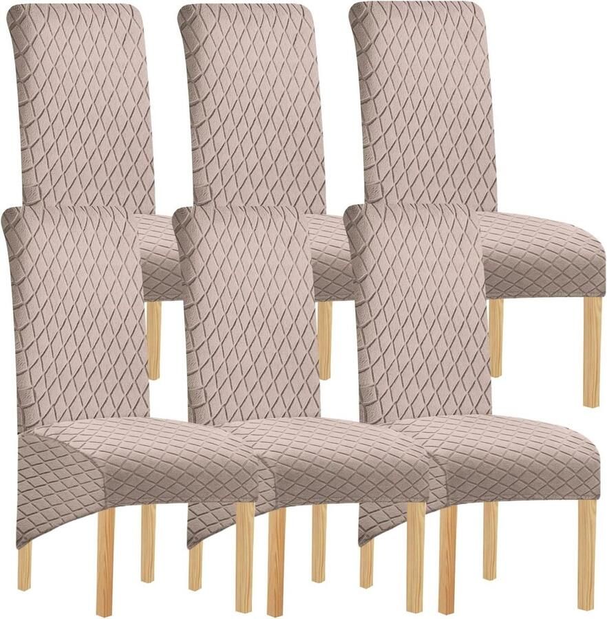 Geometrische Jacquard XL Hoge Terug Eetkamerstoelhoezen Set van 6 Sand Kleur
