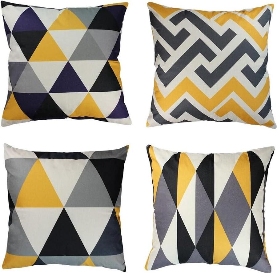 Geometrische Kussenhoes Set Van 4 Decoratieve Kussenhoezen Geel 45 x 45 cm Buitenterras Tuinbank Woonkamer Bankdecoratie Bankkussen