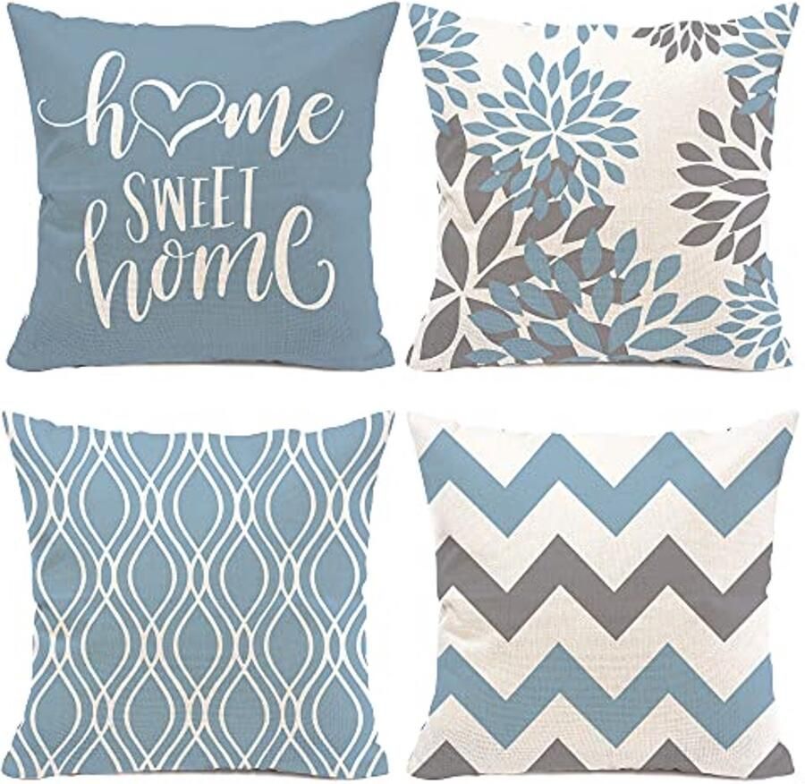 Geometrische Kussenslopen Set van 4 Blauwe Aqua Decoratie voor Bank en Slaapkamer