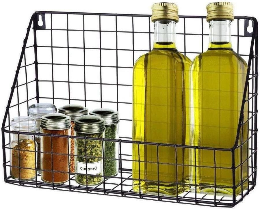 Geometrische wandrekhouder voor specerijen en cosmetica in LOFT-stijl Zwart metaal universeel wandrek voor keuken badkamer en kantoor - Foto 2