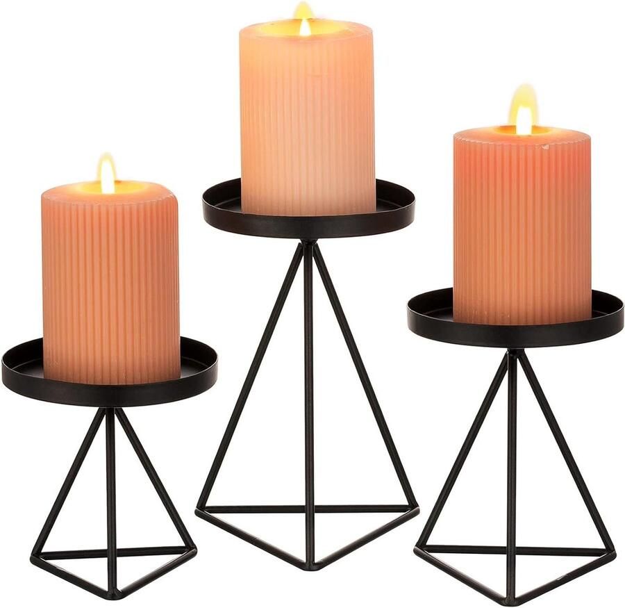 Kandelaar Geometrische Zwarte Pijlerkaarsen Vintage Metalen Draad Set Woonkamer Eetkamer Openhaard Mantel Kerstfeest Halloween Tafel Centerpieces 3 Stuks