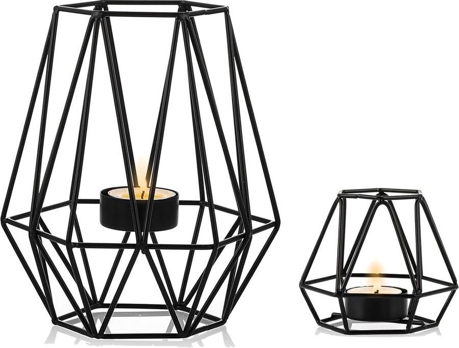 Geometrische Zwarte Theelichtkandelaars Decoratieve Kandelaar voor Eettafel Woonkamer Ornamenten Bruiloft Housewarming Geschenken ornament op voet