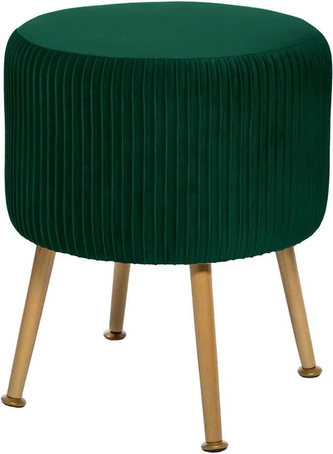 Geplooide kruk van groen fluweel H 41 cm