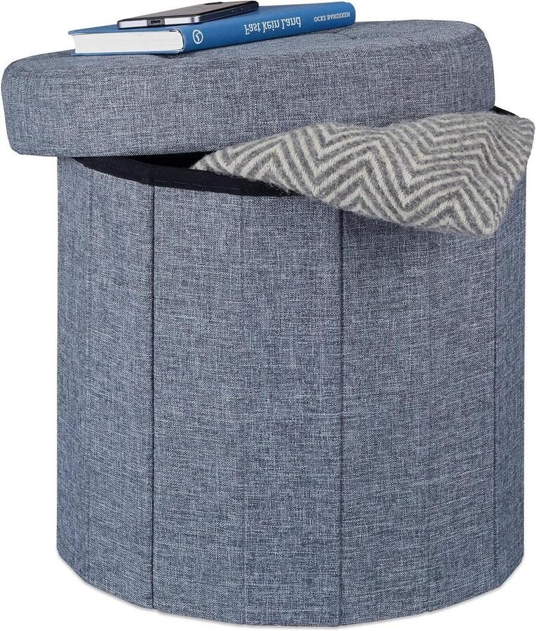 Gepolsterde Donkergrijze Zitkruk Met Opbergruimte HxBxD 38 x 38 x 38 cm Voetenbank Opbergpoef