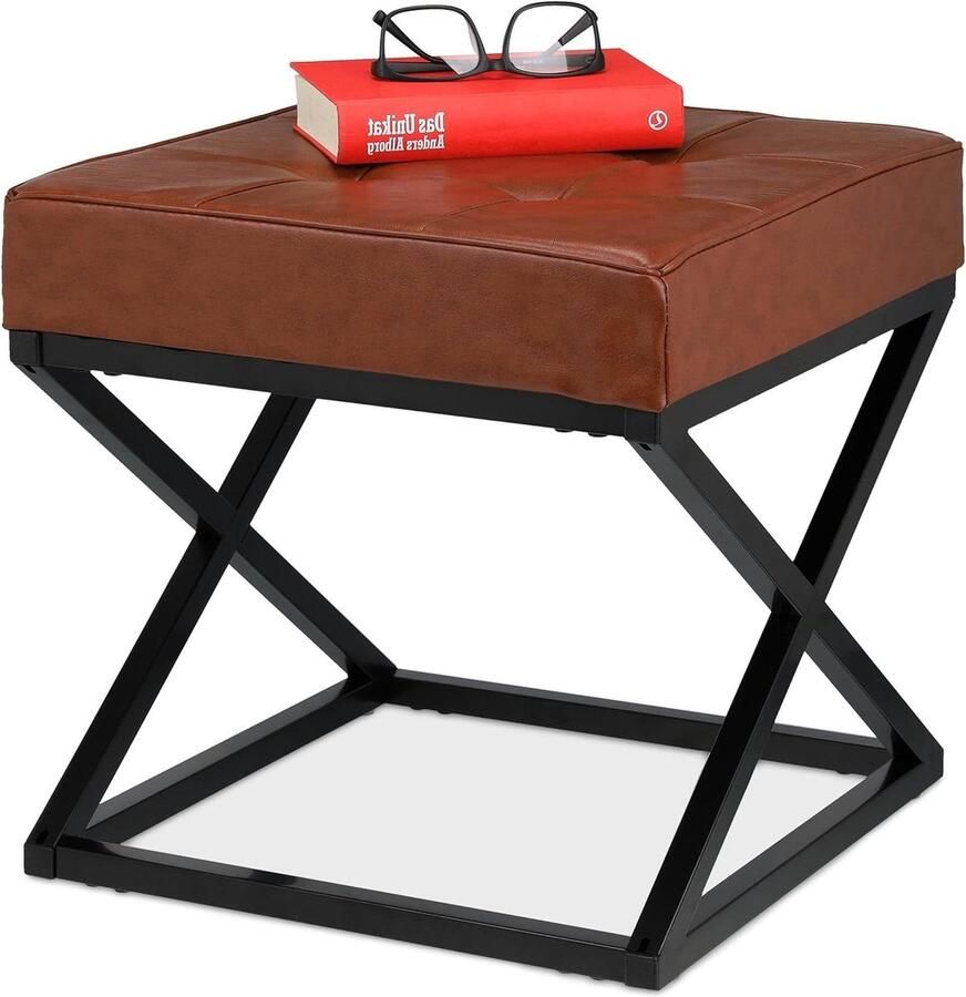 Gepolsterde hocker industrieel design voetenbank Hocker van kunstleer metaal afmetingen HxBxD: 41 x 41 x 41 cm zwart bruin