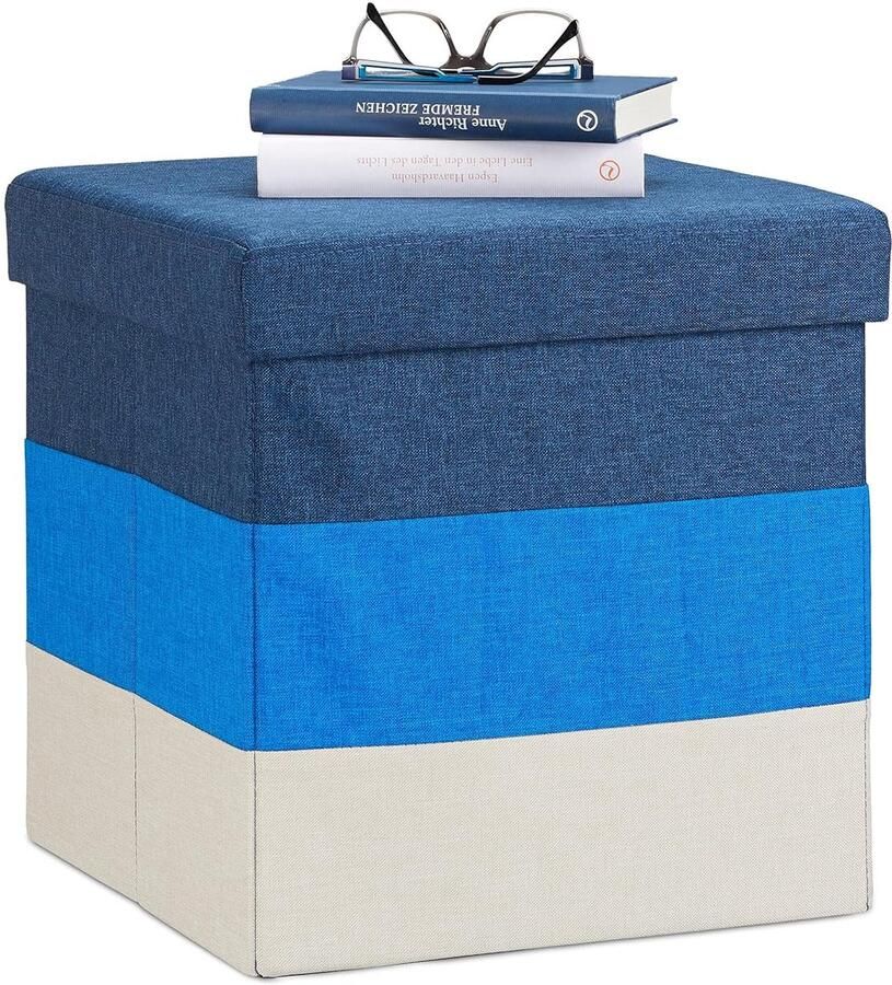 Gepolsterde poef met kleurrijke strepen Opbergdoos en kruk in één 1 stuk 38x38x38 cm