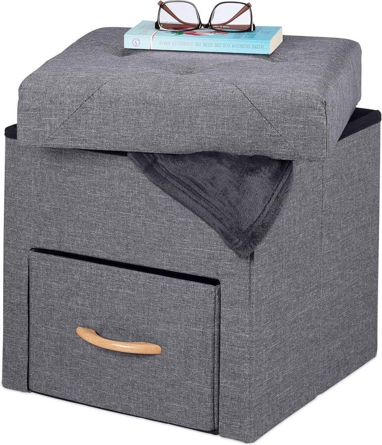 Gepolsterde poef met opbergruimte en ladevak Opvouwbare hocker Grijs 405 x 40 x 40 cm