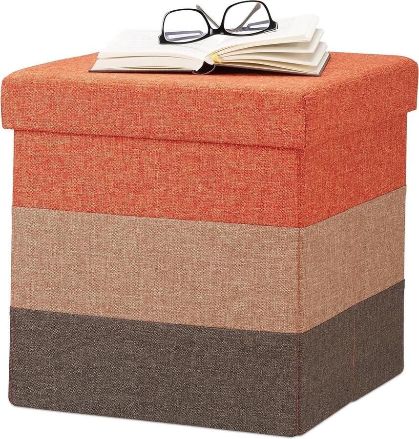 Gepolsterde zitkruk met opslagruimte poef 1 stuk oranje-bruin 38 x 38 x 38 cm