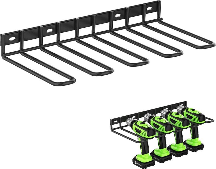 Gereedschapsopslag Opbergrek Wandhouder Gereedschapsrek Gereedschapshouder 4 Sleuven Voor 4 Elektrisch Gereedschap Gereedschapsopslag En Organisatie Organizer Voor Garage Gereedschapsruimte 1 Stuks Metaal Zwart