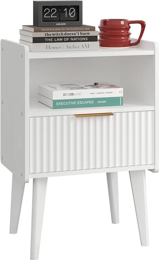 Geribbeld nachtkastje modern design multifunctioneel 1 stuk wit MDF