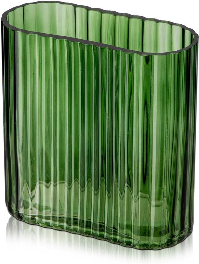 Geribbelde glazen vaasdecoratie bloemenvaas voor tafeldecoratie moderne transparante vaas voor woonkamer eettafel entree schouw plank bruiloft kantoor groen