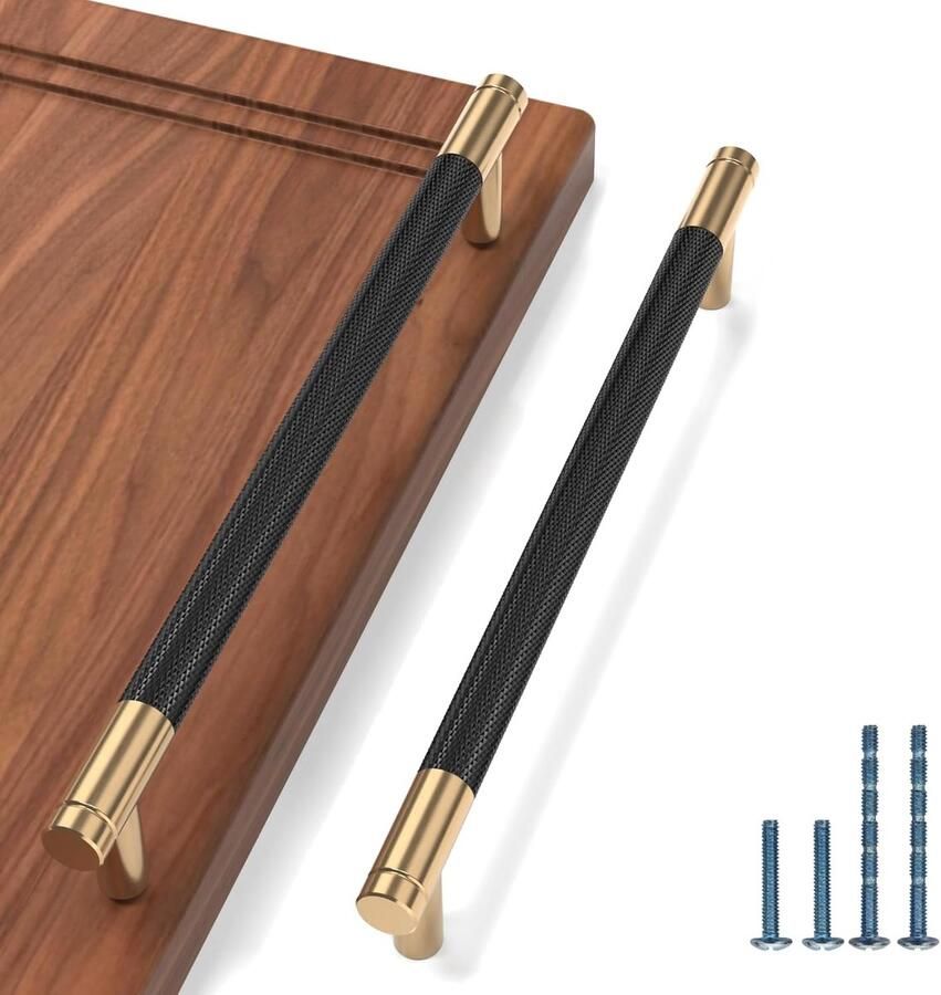 Geribbelde kastgrepen zwart en goud 10 stuks