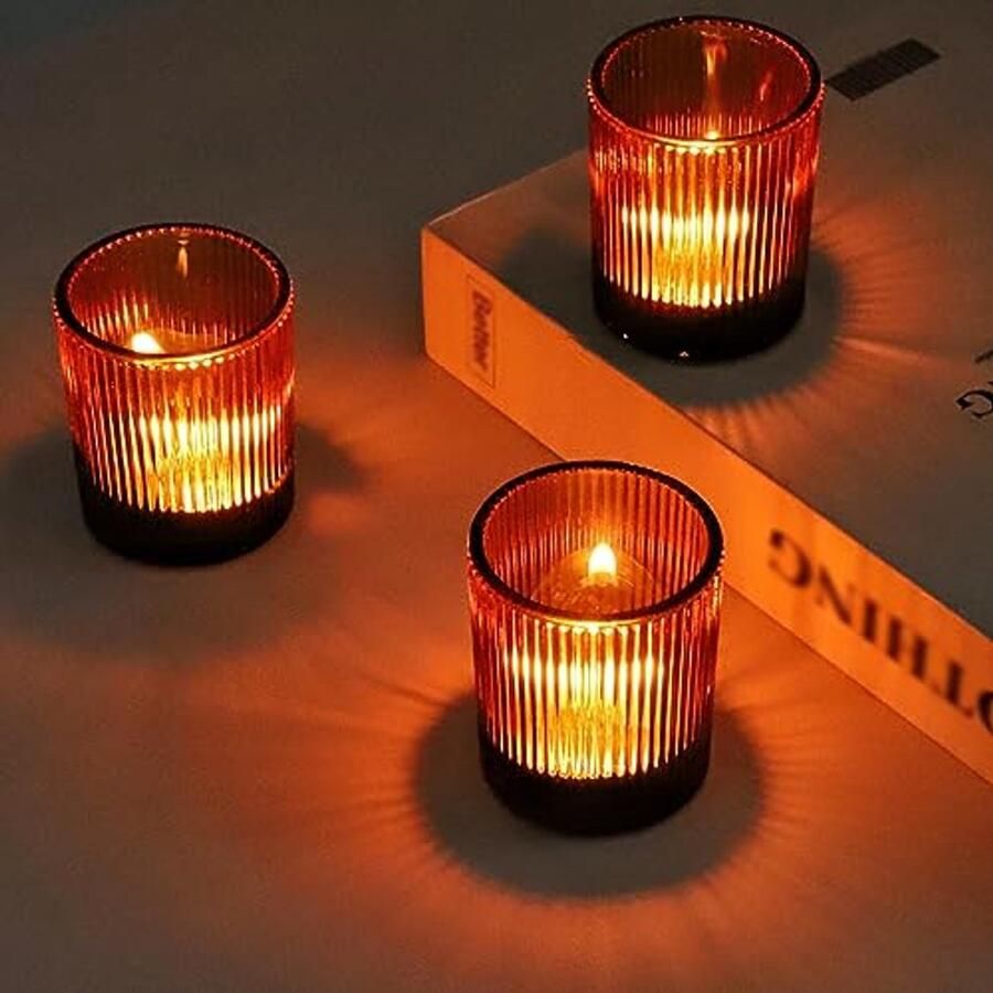 Geribbelde Votive Kaarsenhouders Set voor Tafel Decoratie – 12 Stuks Theelichtjes Kandelaars voor Feestdagen