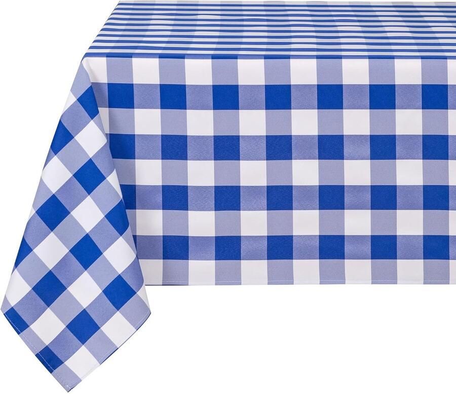 Geruit Tafelkleed Blauw-Wit 1 stuk 150 x 300 cm Polyester
