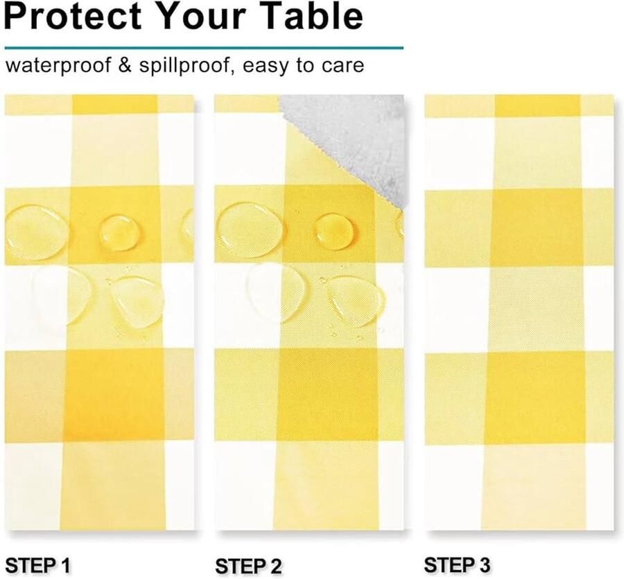 Geruit tafelkleed geel waterafstotend 140 x 240 cm polyester