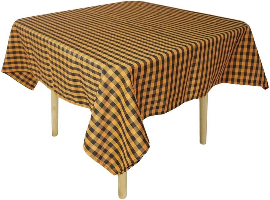 Geruit tafelkleed vlekvrij en wasbaar oranje en zwart 85 x 85 inch