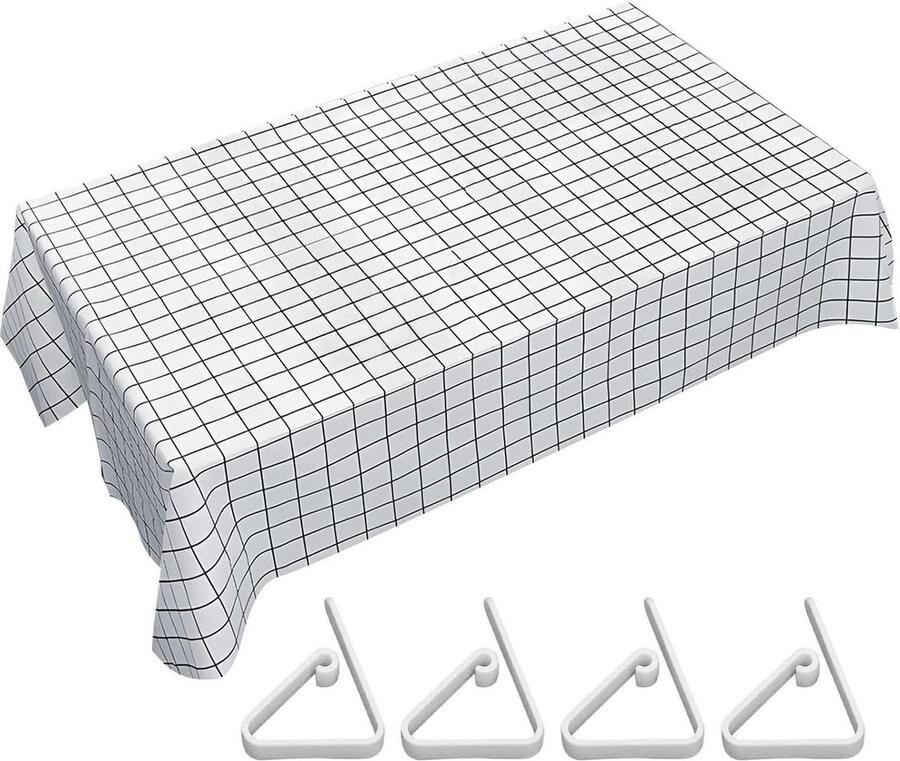Geruit Tafelkleed Waterdicht en Decoratief Wit Met Clips 1 Stuk