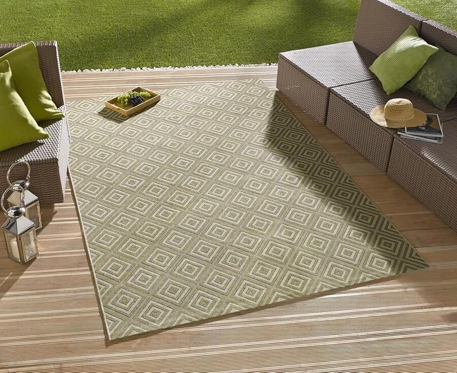 Geruit weerbestendig tapijt voor binnen en buiten 80 x 150 cm modern geometrisch patroon groen waterdicht loper voor balkon terras tuin serre
