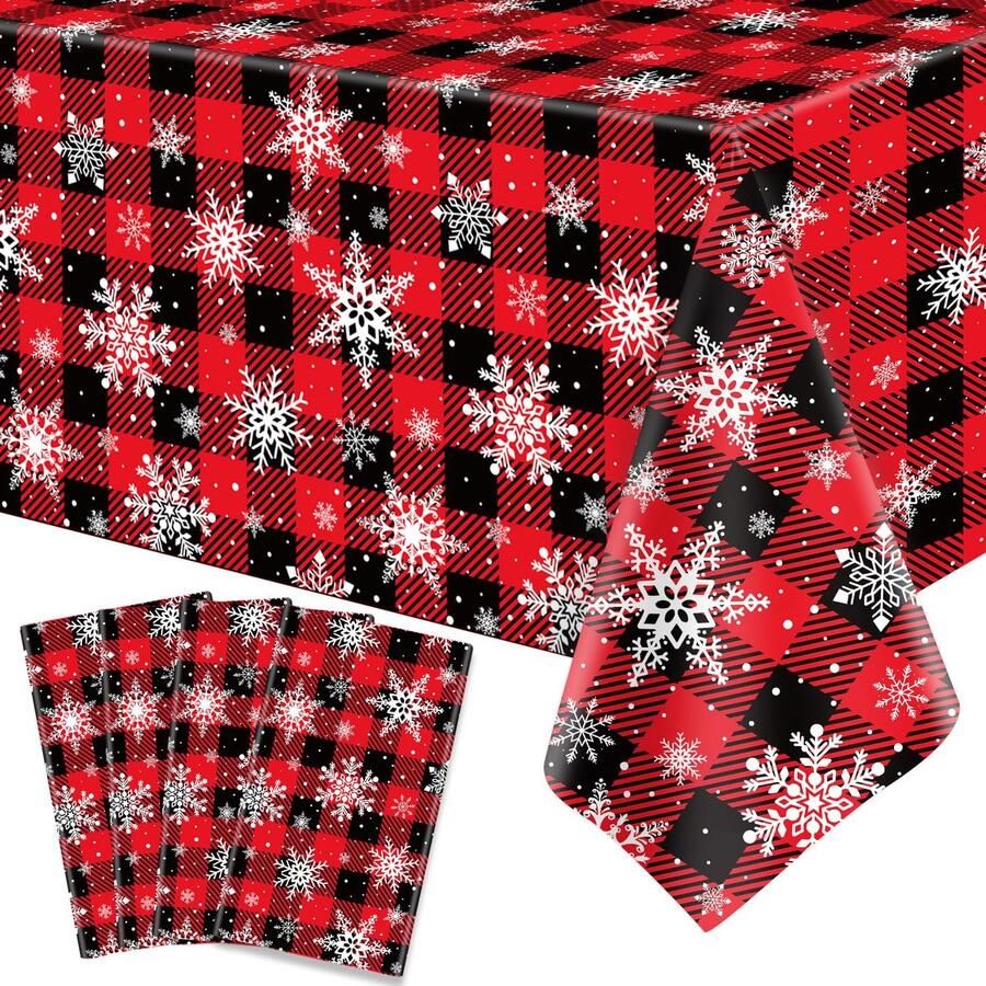 Geruite kersttafelkleden set van 4 rood en zwart waterdicht 130 x 220 cm