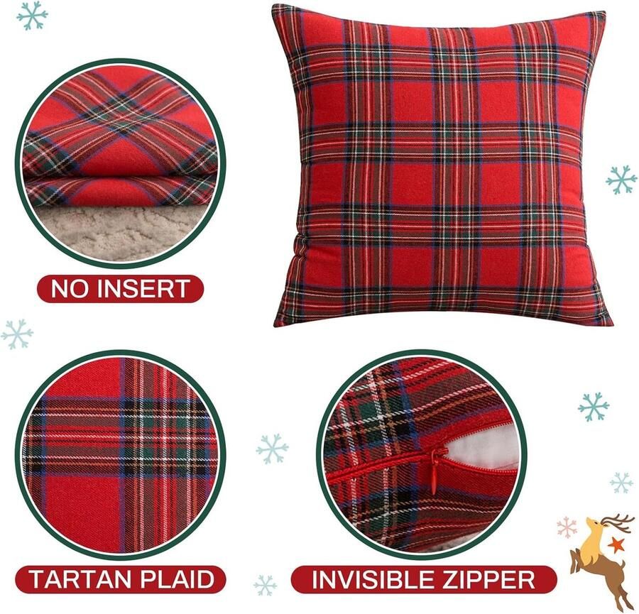 Geruite kussenhoes Kussenhoezen Decoratieve kerstkussenhoezen pillowcase zonder kern 45x45cm 2 stuks Christmas Plaid Cushion Cover Christmas Pillow Cover Bed Sofa Home Decor